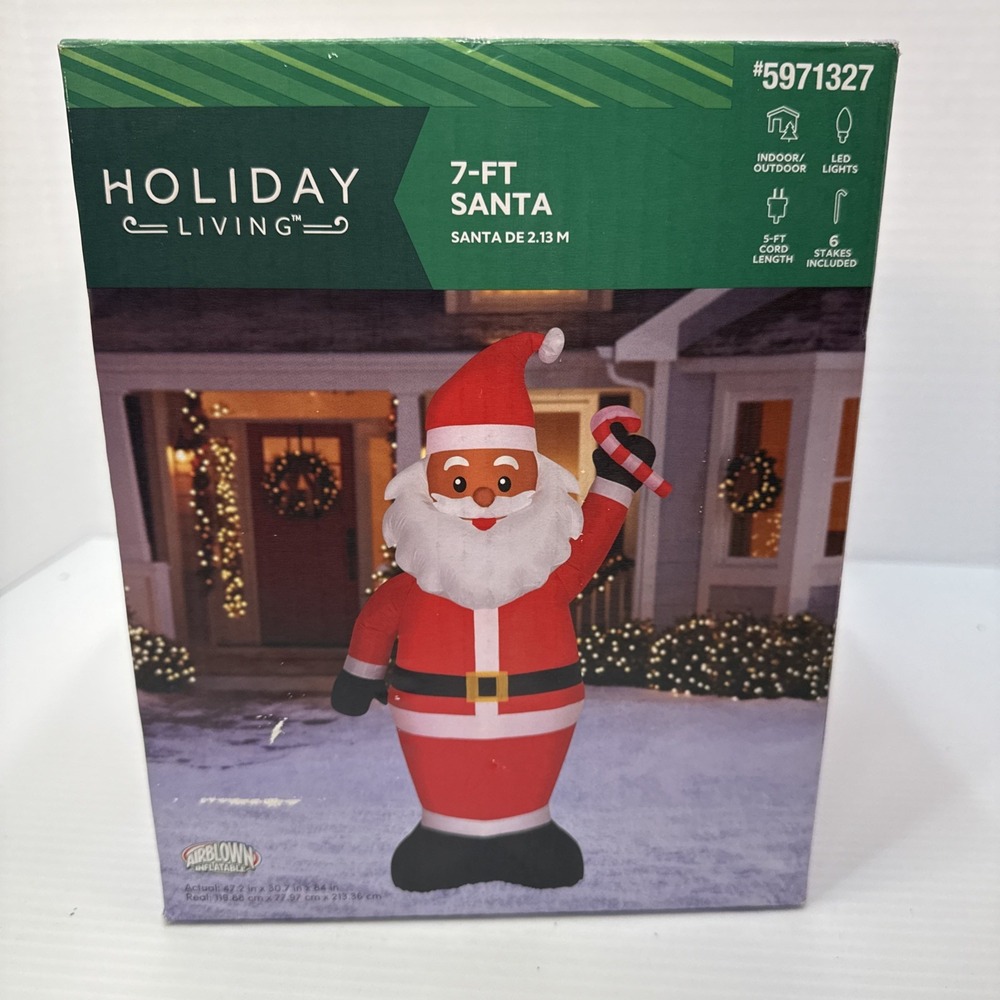 Santa Wave Candy Cane‎ 7ft Tall Christmas Inflatable Holiday Living